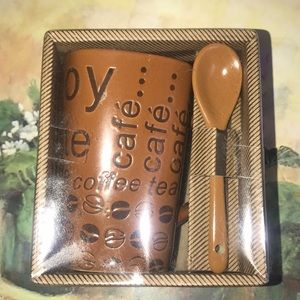 brown coffee mug & spoon